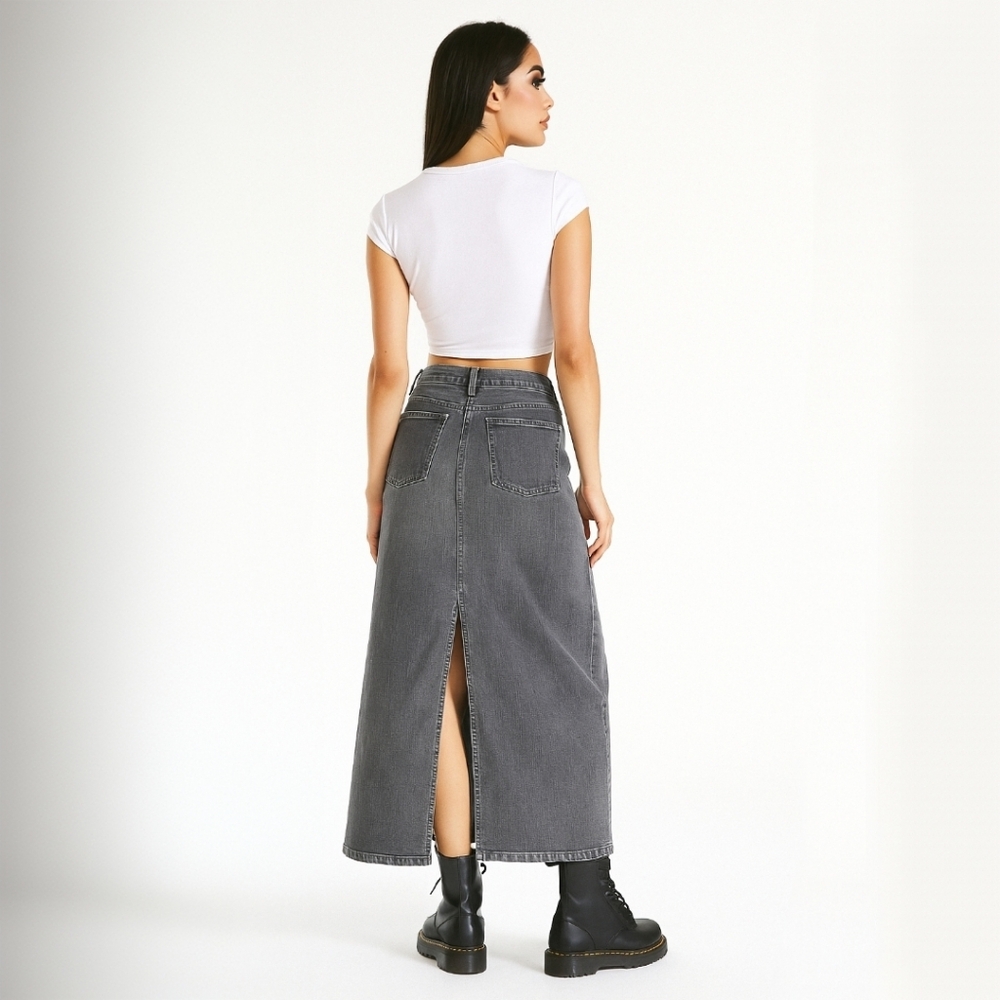 Y2K Calvin Klein Vintage Black Denim Maxi Skirt Western Wash - Picture 6 of 9